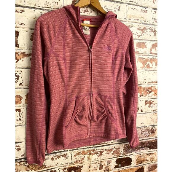 The North Face Fleece Striped Ruched Pocket Full Zip Hoodie Sweatshirt - Picture 2 of 9